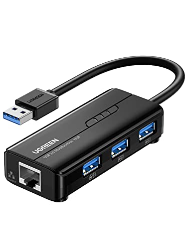 UGREEN Hub USB 3.0 Ethernet Adaptador 1000 Gigabit Ethernet Tarjeta Red LAN RJ45 con 3 USB 3.0 Puerto 5Gbps Compatible con Xiaomi Mi Box S Macbook Lenovo Y530 Ideapad Raspberry Pi 4 y Otros PC