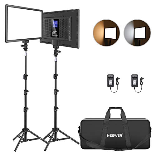 Neewer Kit de Iluminación de Video LED con Soporte de Luz de 178cm, 2 Pack Luces de Video Suave de 384 LED, Batería de Litio Incorporada 3200K-5600K CRI 97+ Panel de Luz Ultrafino en Cámara Youtube