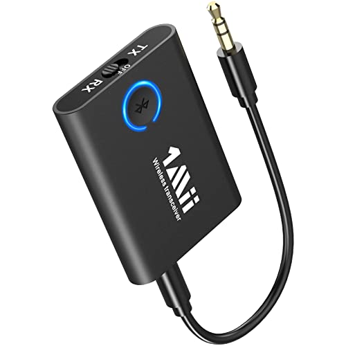 1Mii Transmisor Receptor Bluetooth 5.3 Jack 3,5mm Aux para TV, Adaptador Audio Bluetooth HiFi con aptX Baja Latencia & HD, Dual Link para Auriculares/Altavoz/Estéreo/Coche/Avión, Batería Interna 15h