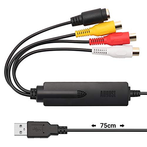 August VHS a DVD Digital Capturadora Video y Audio USB 2.0 VGB350 Convertidor/Grabadora De Captura Digitalizadora de Vídeo DVD USB para PC Windows 11/10/8/7, Adaptador SCART & Edite Video
