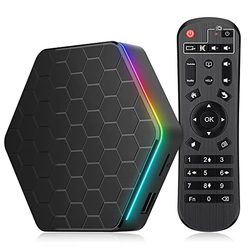 Android 12.0 TV Box, 2GB RAM 16GB ROM Allwinner H618 Quad-Core 64bit Arm Corter-A53 CPU Mali-G31 MP2 GPU Supports 3D 6K H.265 2.4/5.0GHz WiFi6 10/100M LAN Enternet BT 5.0 Smart Box