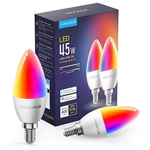 Bombilla LED WiFi Inteligente E14, 5W 400Lm 2700–6500K+RGB Música Regulable Control por Voz Compatible con Alexa y Google Home, para la Habitación Navidad y Fiestas[Clase de eficiencia energética A]