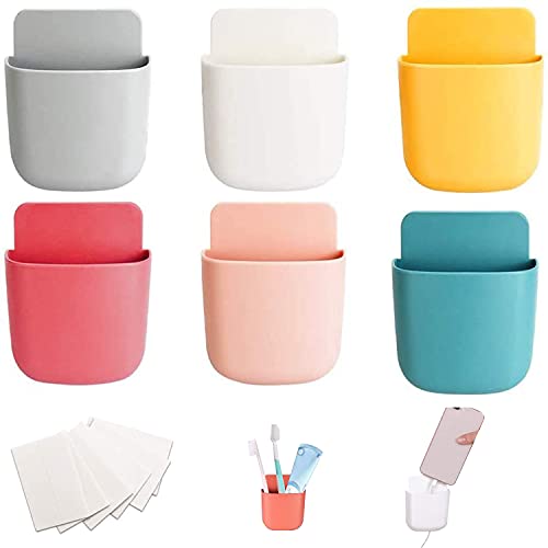 XPOOP 6 Pcs Caja de Almacenamiento de Control Remoto, Caja de Teléfono Móvil Autoadhesiva ABS, Mini Caja de Almacenamiento Multifunción Montada en la Pared (Seis Colores)