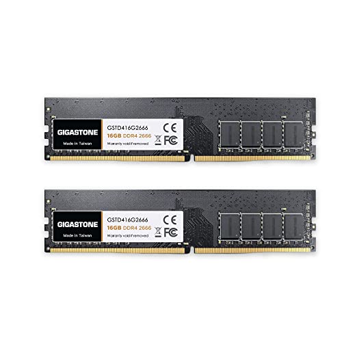 【DDR4 RAM】 Gigastone RAM Escritorio 32GB (2x16GB) DDR4 32GB DDR4-2666MHz PC4-21300 CL19 1.2V 288 Pin sin búfer sin ECC UDIMM para PC Computadora Escritorio Módulo (ÚNICAMENTE Escritori)
