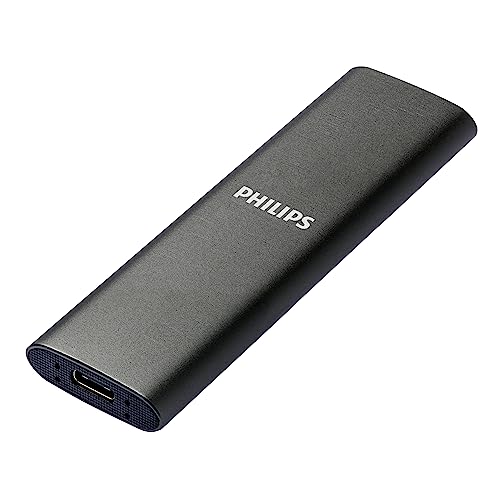 Philips Portable Externe SSD 500 GB, Delgado, SATA Speed ​​USB-C, USB, Lectura hasta 540 MB/s, Escritura hasta 520 MB/s, Aluminio