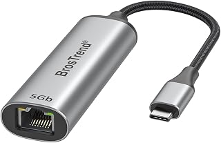 BrosTrend 5Gb Adaptador Ethernet a USB C para Mac, Thunderbolt Compatible | 5 Gigabit Adaptador USB Ethernet para PC Portátil MacBook iPhone, USB to RJ45 para Windows iOS Android... Vida ÚTI Protección