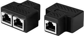 AXFEE 2 Piezas Conector RJ45, RJ45 LAN Adaptador Divisor,Negro | Conector 1 hembra a 2 hembra, cat 5/cat 6/cat7 lan cable ethernet conectors de zócalo doble