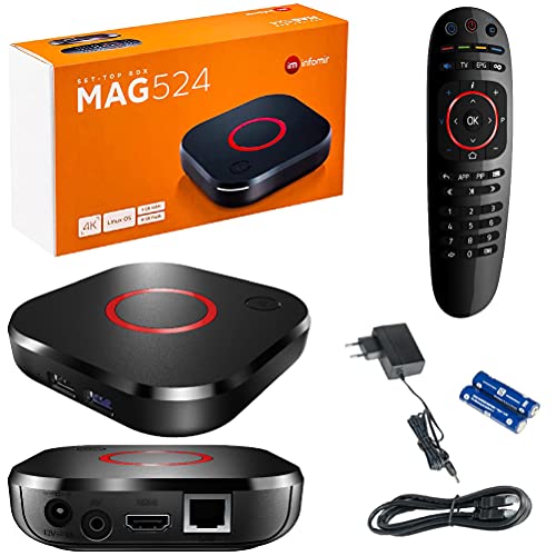 mag 524 Original Infomir IPTV Set Top Box 4K UHD 2160p 60FPS Multimedia Internet TV IPTV Receptor Smart TV/HEVC H.256 Apoyo - Arm Cortex-A53 (HDMI 2.1,Ethernet,USB 3.0)+HDMI Cable