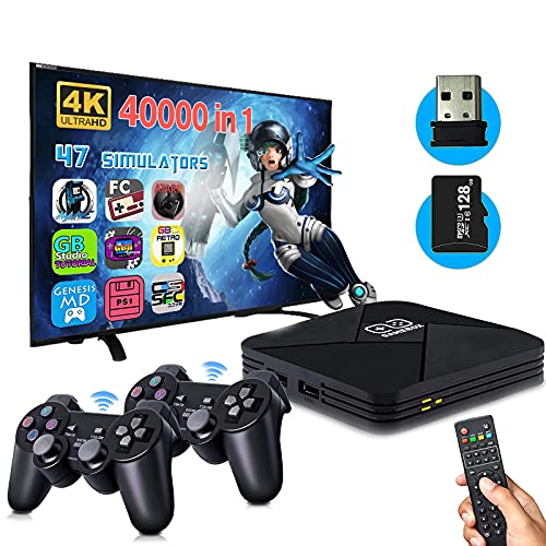 SXZHSM Consola retro de videojuegos, 4K HDMI HD Salida Android TELEVISOR Super Box, con 2 controladores clásicos, consola de juegos de plug and play en 47+ consola emulador para 4k TV HD Salida, regal