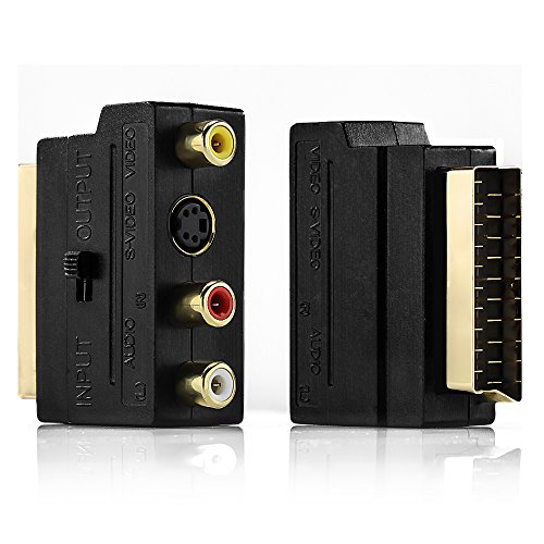 deleyCON Adaptador de Euroconector a 3X RCA Conectores En Conmutador + S-Video Audio S-VHS AV Adaptador de Vídeo