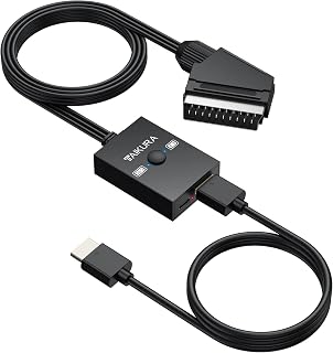 Convertidor Scart a HDMI 1080P, Adaptador AV a HDMI Euroconector a HDMI con Cable HDMI, Relación de Aspecto 16:9/4:3, Compatible con DVD VCD VCR,Consolas Retro Europeo Soporta PAL/NTSC