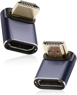 2 Adaptateur HDMI 2.1 Coudé à 90 Degrés 8K HDR Connecteur Raccord 48Gbps | Adaptateur HDMI Femelle vers Male 1 Haut 1 Bas 48 Gbps mit LED Résolution 8K à 60Hz HDR avec Appareils HDMI Universelle