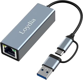 Loydia Adaptador USB C a Ethernet, Type-C a Gigabit LAN Ethernet Adaptador de Red USB 3.0 a Gigabit RJ45 ethernet 1000mbps para Laptop, MacBook, Huawei, Tablet