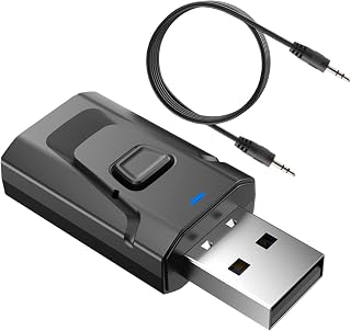 Adaptador Bluetooth USB 5.0 Transmisor y Receptor 2 en 1 con Jack 3,5 mm, Audio Estéreo Inalámbrico para TV, PC, Coche, Altavoces y Auriculares, Manos Libres, Plug & Play Sin Retraso