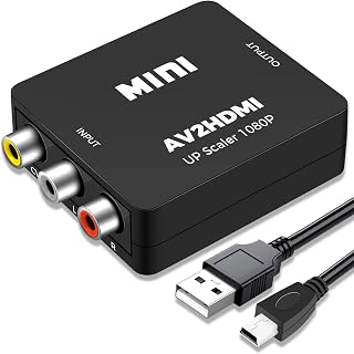 Jewan Convertidor RCA a HDMI, Adaptador AV a HDMI, 1080P RCA Compuesto CVBS Video Convertidor de Audio con Cable de Alimentación USB para PS2/SNES/VHS/Xbox/PS4/TV/VCR/DVD/Wii/Soporta PAL/NTSC