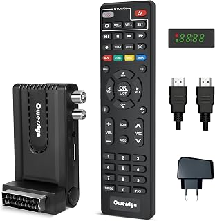 Sintonizador TDT HD 2026, OWERSLYN Decodificador TDT HD DVB-T2 para TV Antigua, HDMI CEC, 1080P H.265 HEVC 10 bit, con Salida HDMI/SCART y USB Mediaplayer, Función PVR, Control Remoto IR 2 en 1