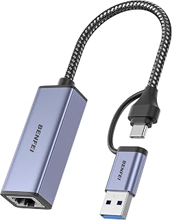 BENFEI Adaptador USB 3.0 a Ethernet RJ45 10/100/1000 Gigabit Ethernet LAN Compatible con MacBook, Surface Pro, PC portátil con Windows7/8/10, XP, Vista, Mac[Caja de Aluminio y Cable de Nailon]