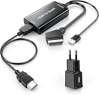 AMANKA HDMI a SCART Convertidor,1080P Adaptador HDMI a Euroconector Soporte Scaler HD Vídeo Compuesto Adaptador de Audio Estéreo CVBS Señal para Sky HD BLU Ray DVD TV PS3
