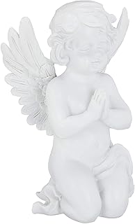 Relaxdays Figura Decorativa para jardín, Ángel Rezando, Interior y Exterior, Piedra Artificial, Blanco