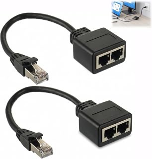 2 Piezas Divisor RJ45 Ethernet 1 a 2, Splitter RJ45 Macho a 2 Hembra, Adaptador Duplicador Cable de Red LAN Compatible con Cat5 Cat5e Cat6 Cat7, para Router Switch PC TV, Conexión Estable para Hogar